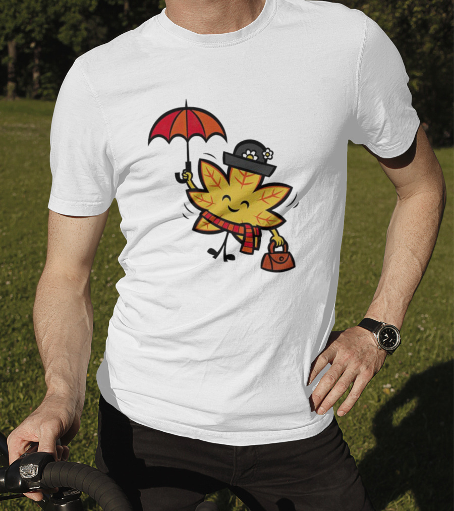 Mary Autumn Leaf With Umbrella And Bag T-Shirt