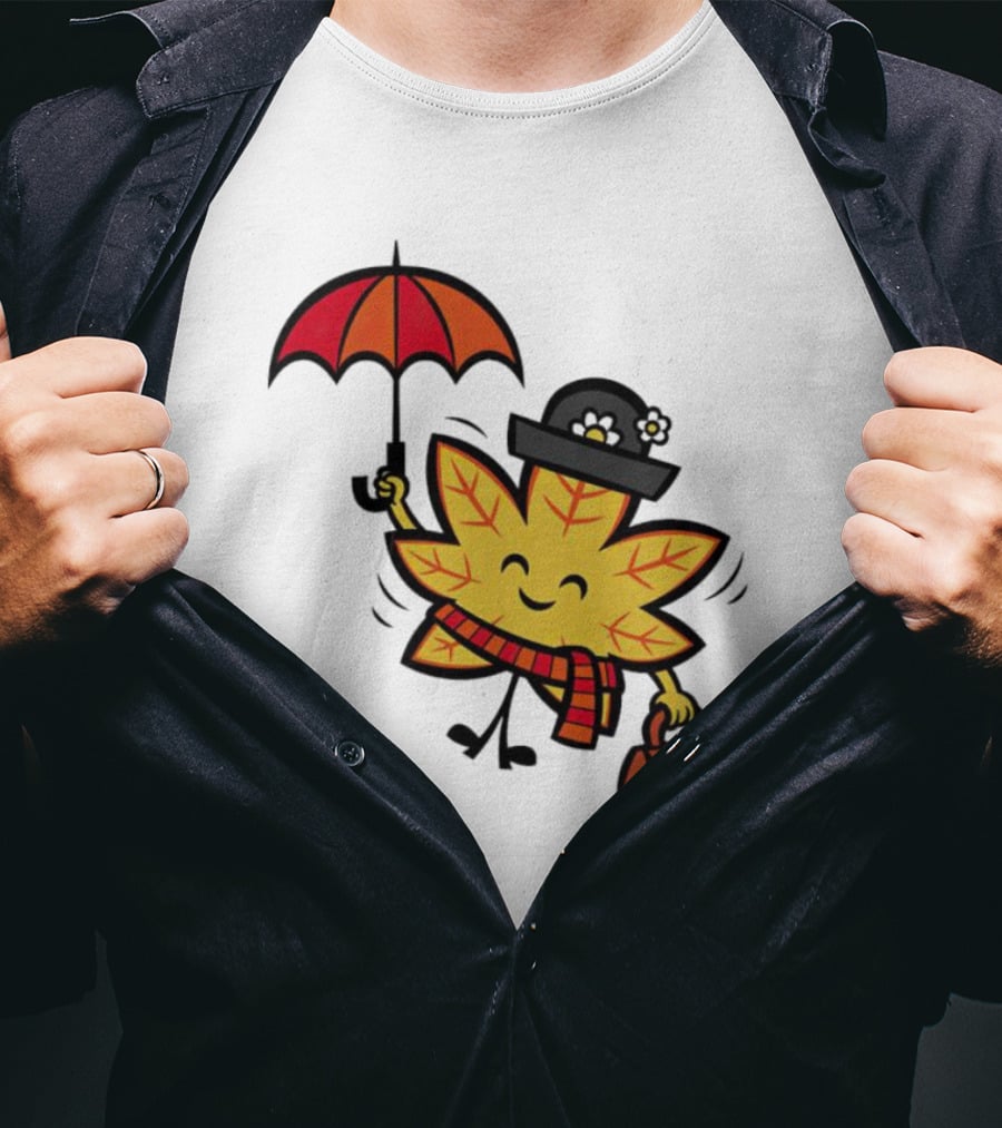 Mary Autumn Leaf With Umbrella And Bag T-Shirt