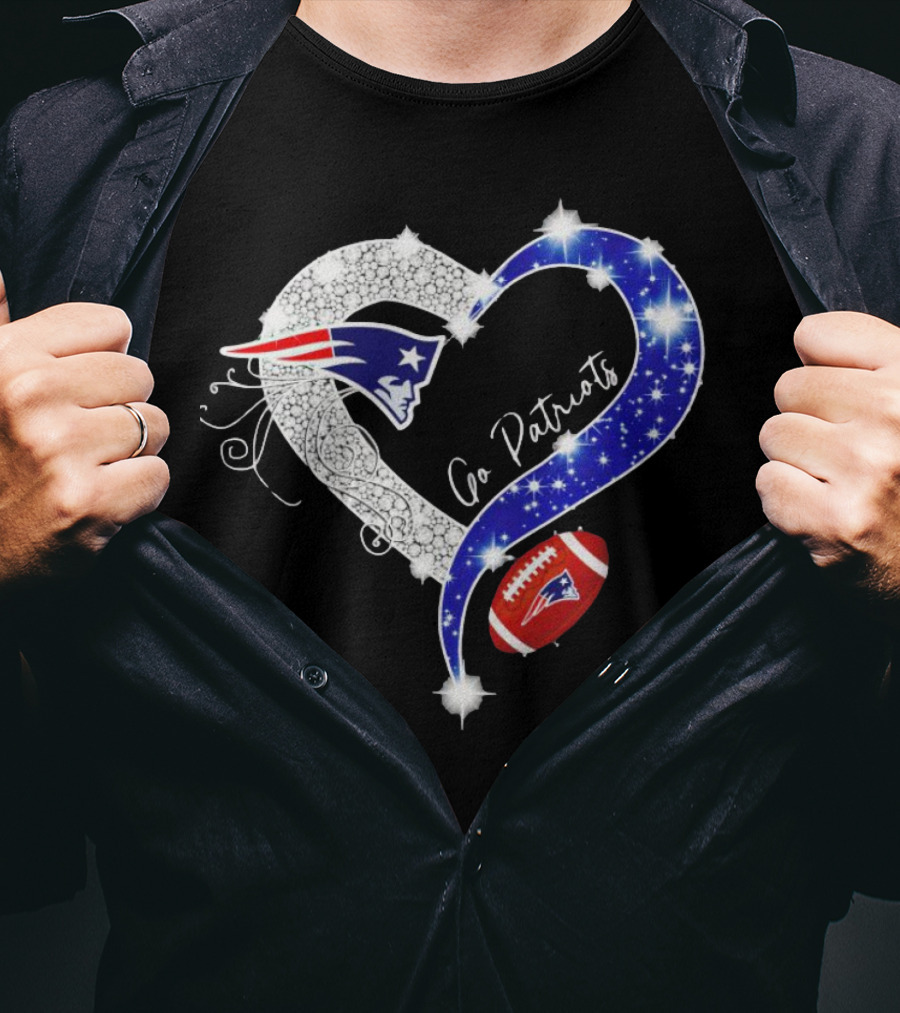New England Patriots Go Patriots Diamond Heart Football T-Shirt