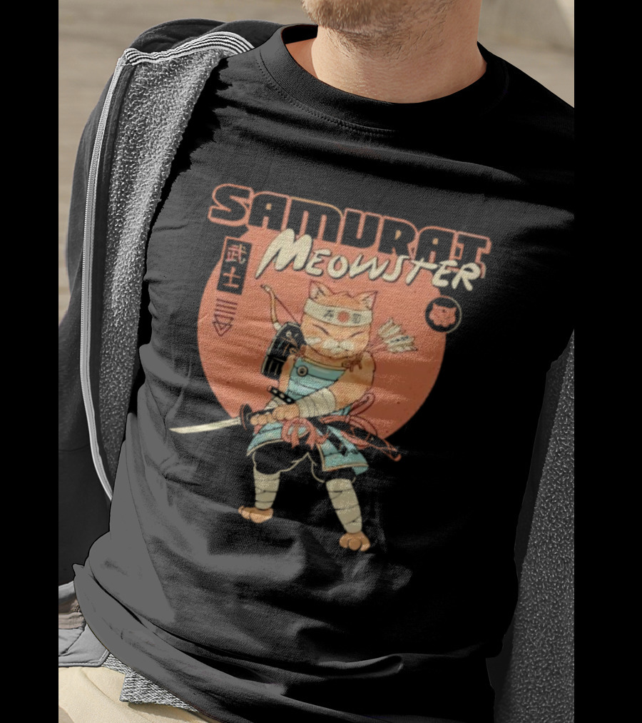 Samurai Meowster Cat With Katana And Armor T-Shirt
