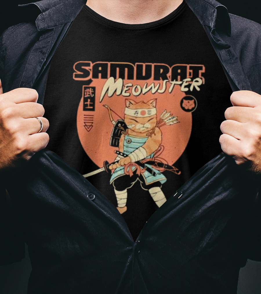 Samurai Meowster Cat With Katana And Armor T-Shirt