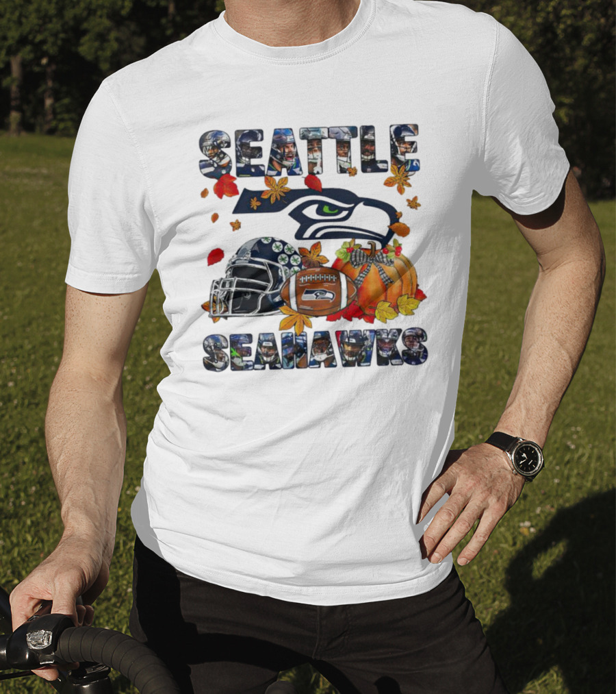 Seattle Seahawks Autumn Leaf Helmet Football Pumpkin T-Shirt