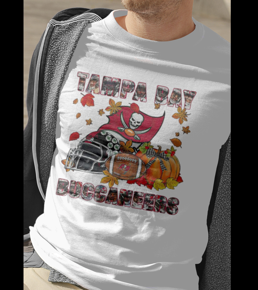 Tampa Bay Buccaneers Helmet Pumpkin Fall Football Leaves T-Shirt