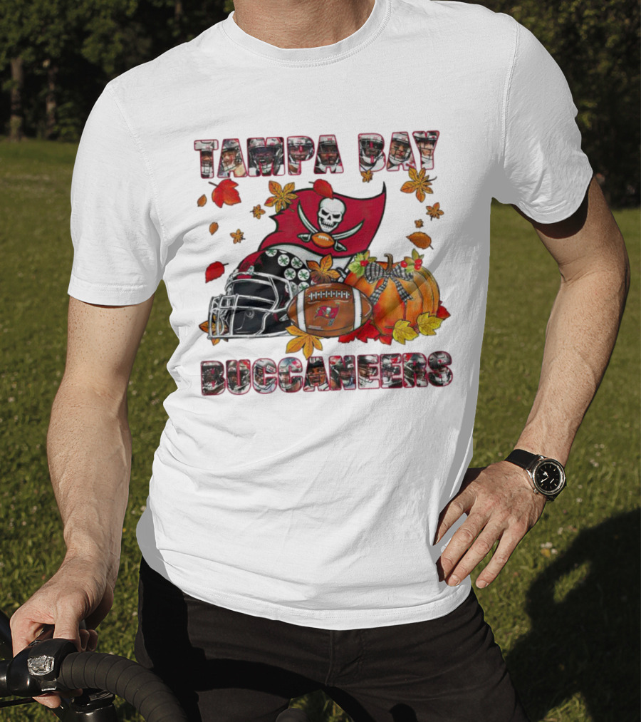 Tampa Bay Buccaneers Helmet Pumpkin Fall Football Leaves T-Shirt