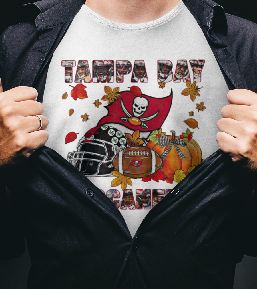 Tampa Bay Buccaneers Helmet Pumpkin Fall Football Leaves T-Shirt