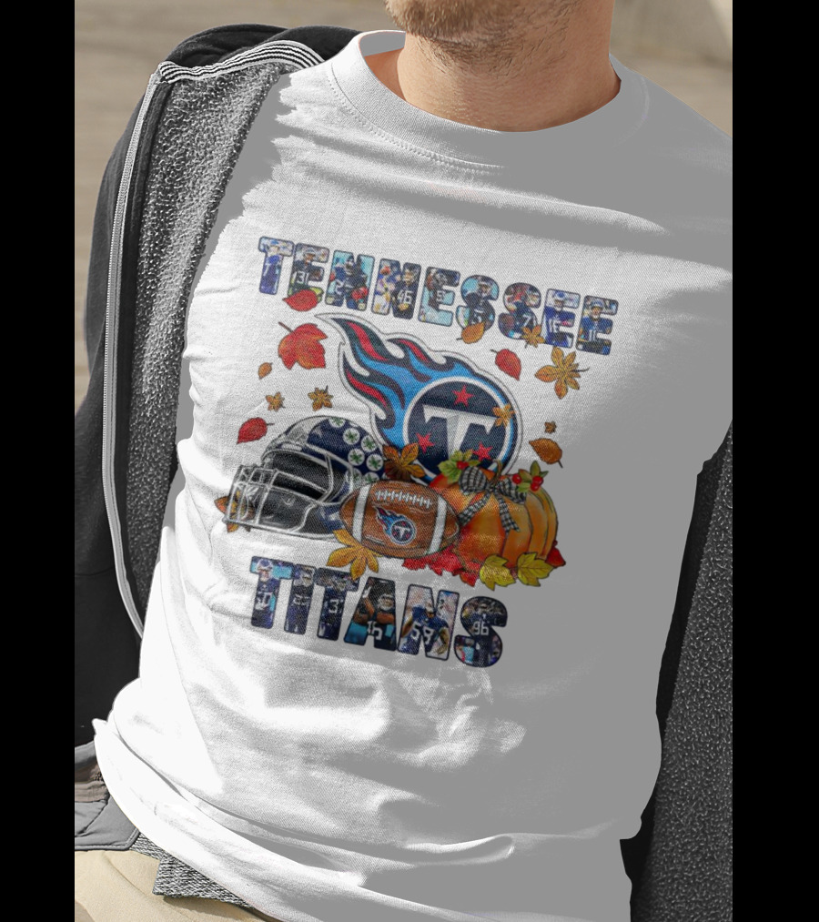 Tennessee Titans Fall Helmet Football Pumpkin Leaves T-Shirt