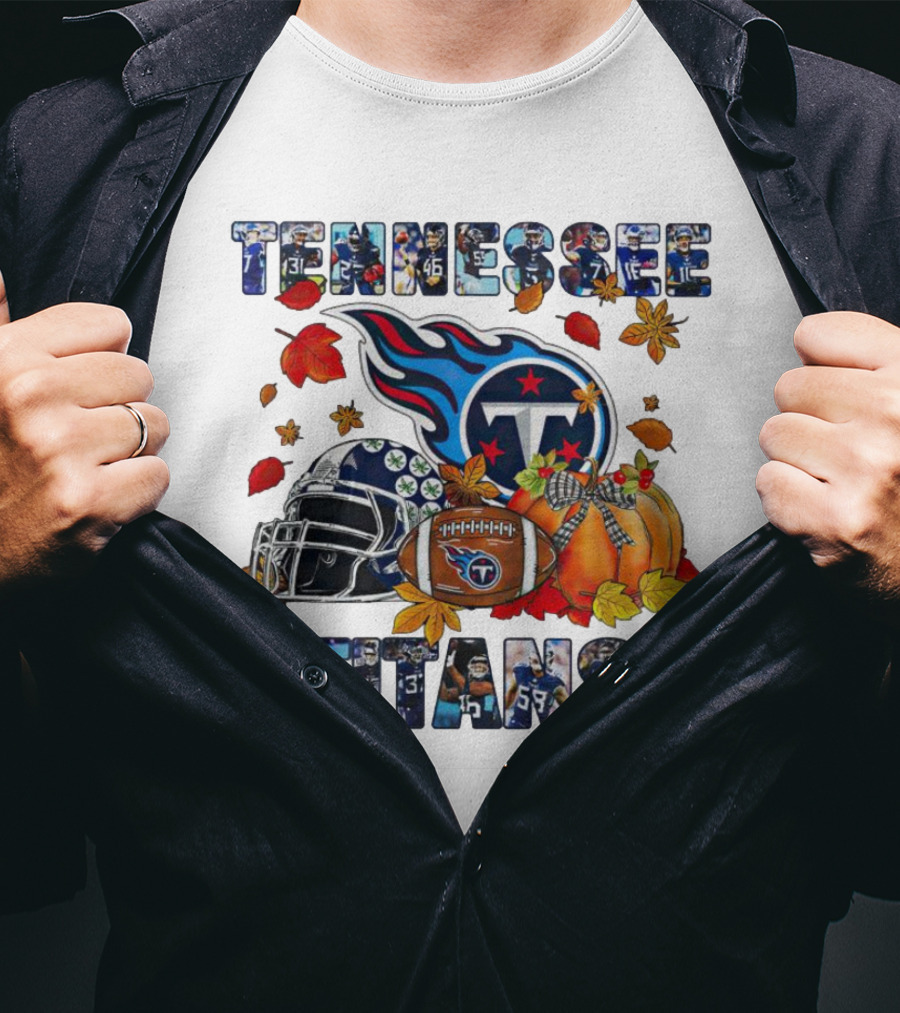 Tennessee Titans Fall Helmet Football Pumpkin Leaves T-Shirt