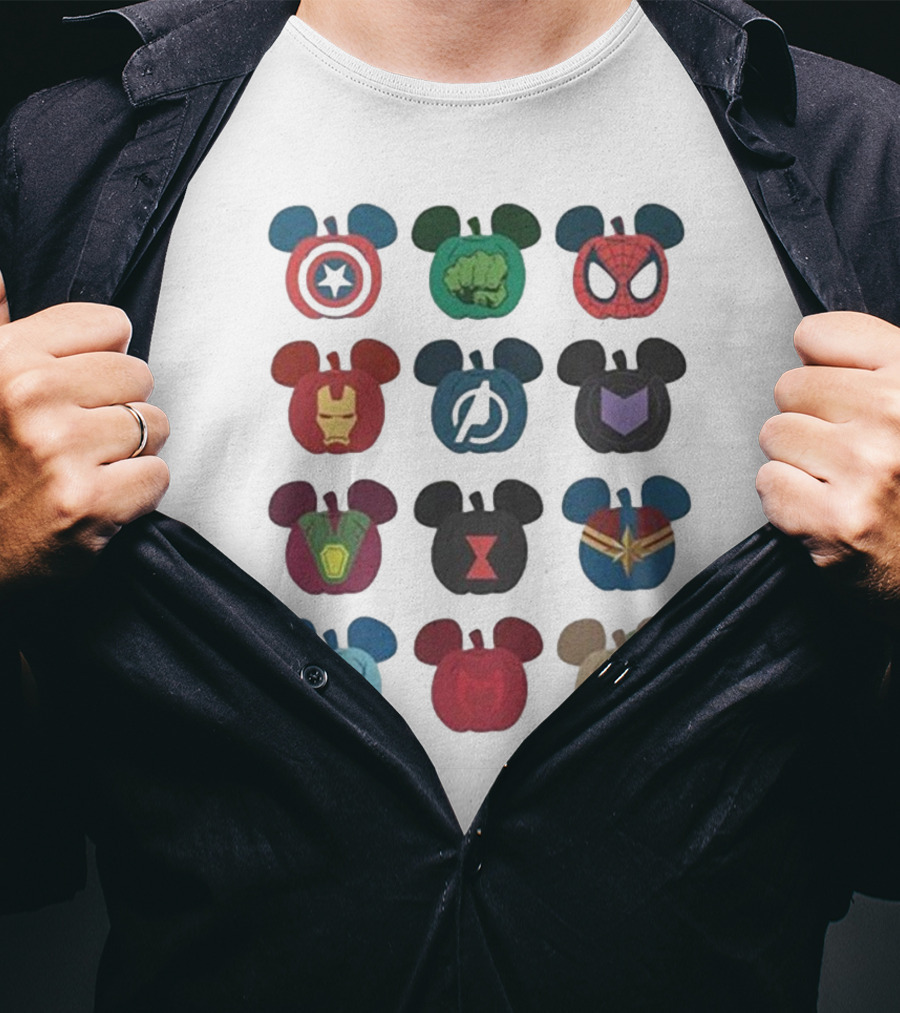 Avengers Superhero Mickey Mouse Pumpkin Icons T-Shirt