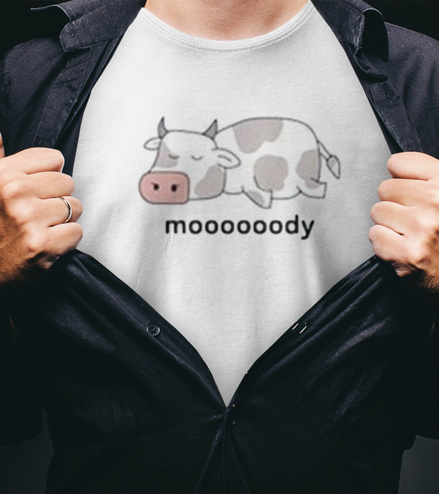 Moooooody Cow Sleeping Cute Cartoon T-Shirt