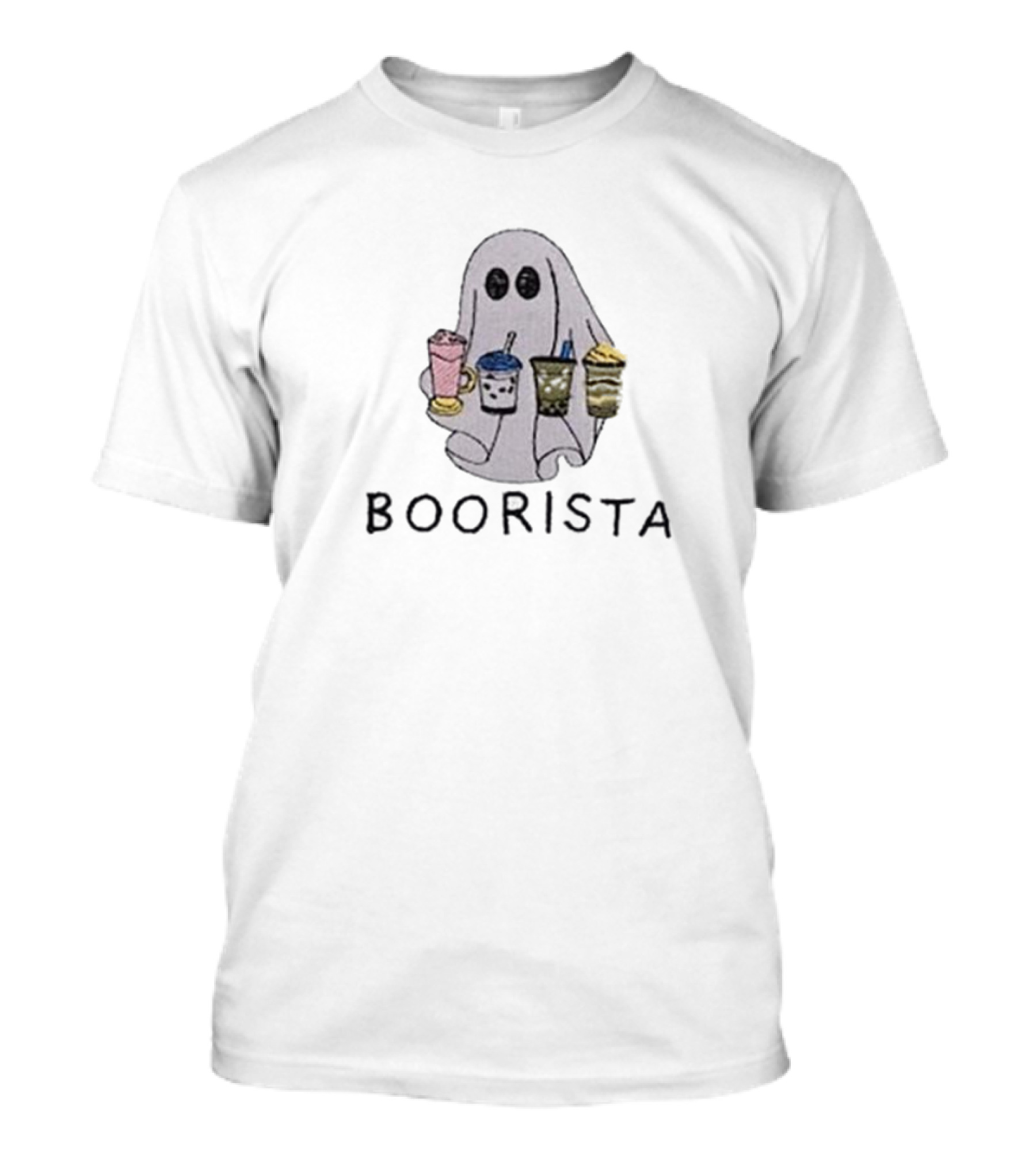 BOORISTA Ghost Holding Boba Drinks Halloween T-Shirt