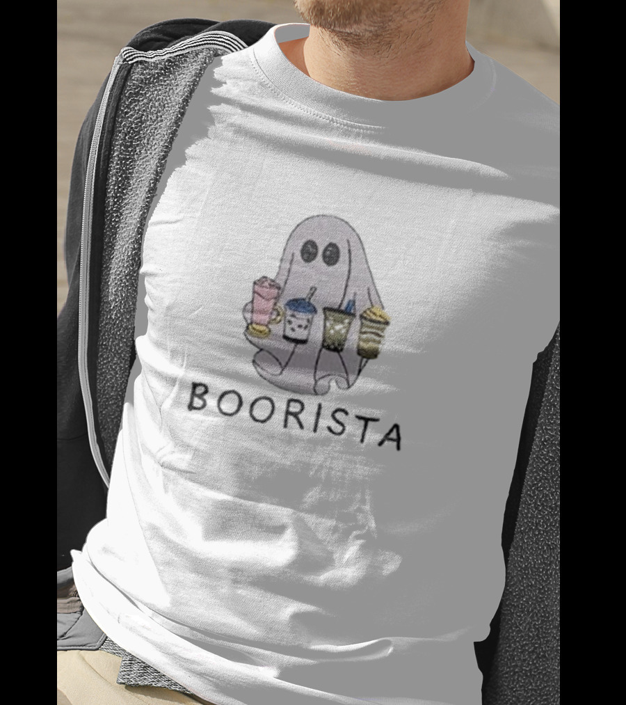 BOORISTA Ghost Holding Boba Drinks Halloween T-Shirt