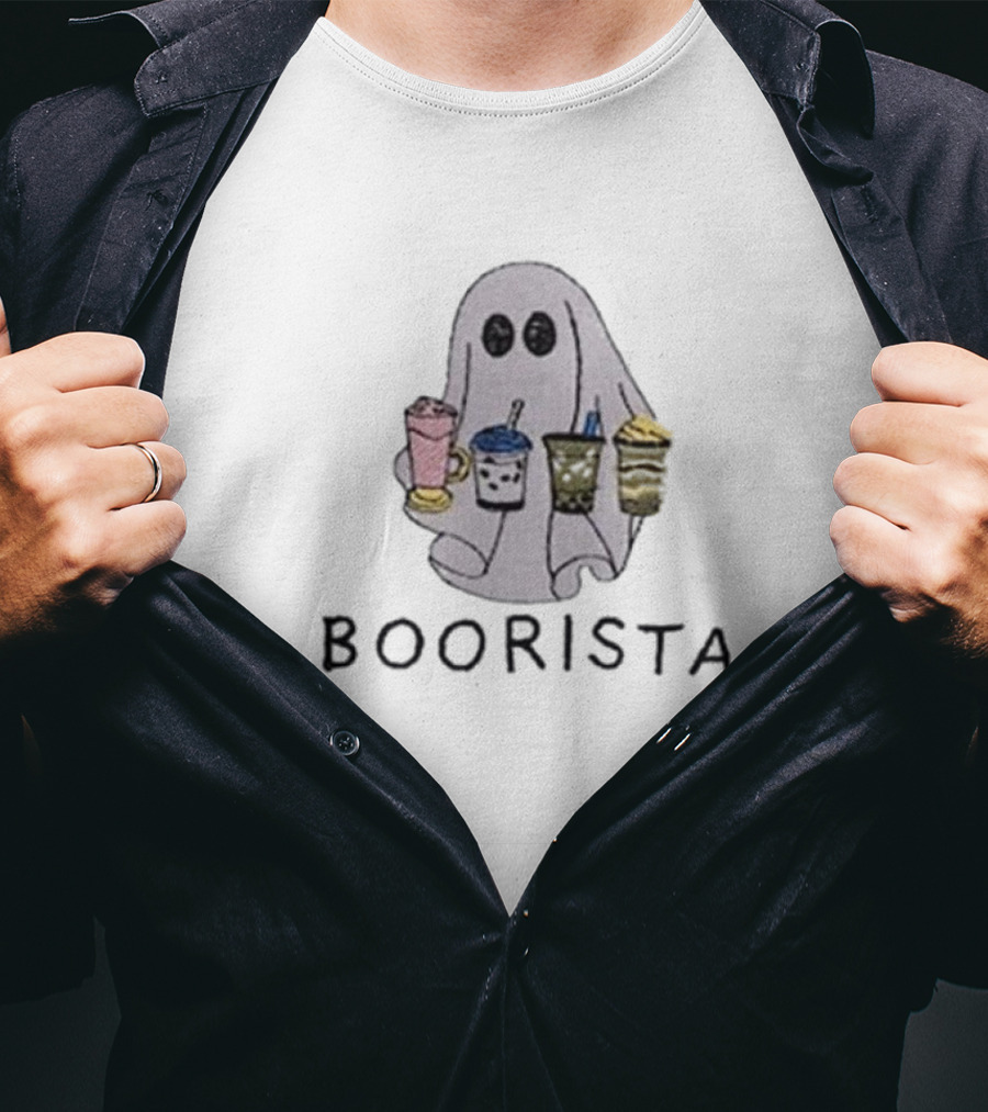 BOORISTA Ghost Holding Boba Drinks Halloween T-Shirt