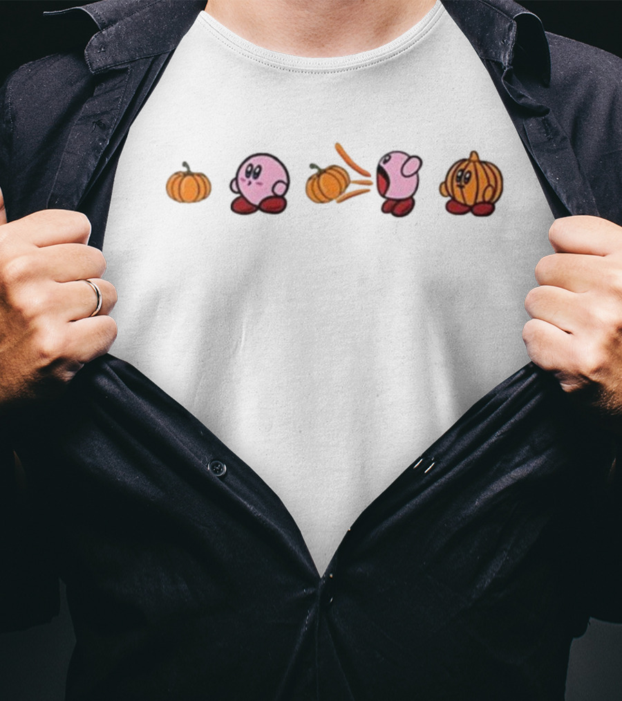 Kirby Pumpkin Funny Fall Halloween Transformation Sequence T-Shirt