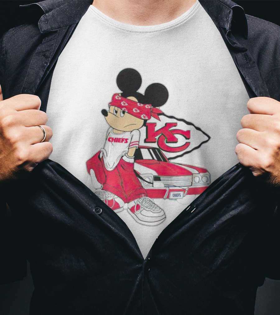Mickey Mouse Chiefs KC Car Posing Kansas City Chiefs T-Shirt