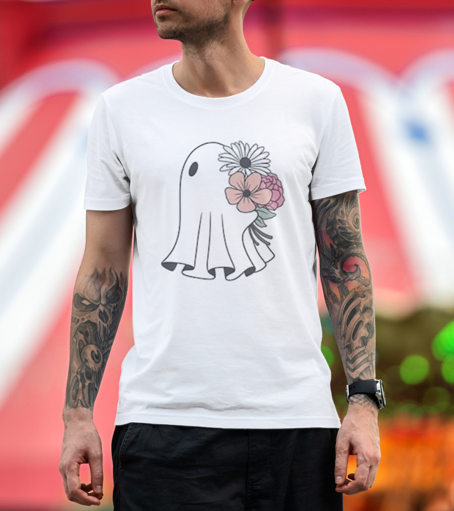 Retro Ghost with Spooky Floral Accents T-Shirt