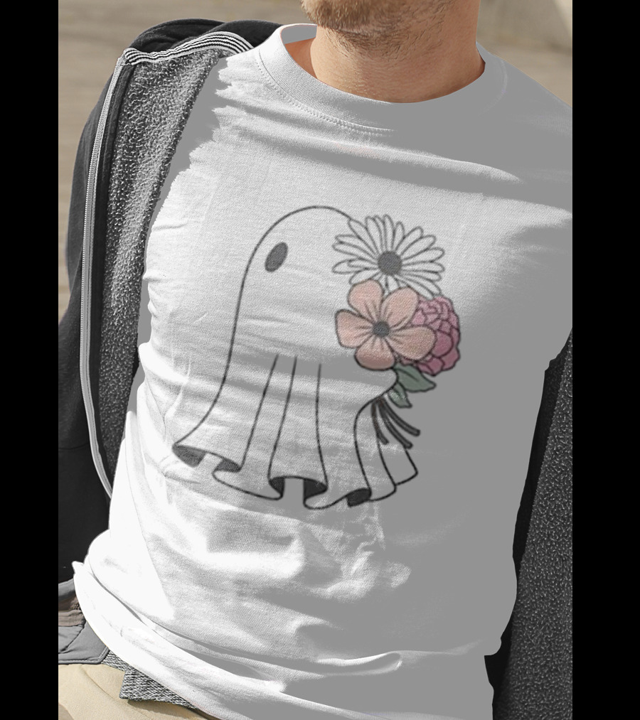 Retro Ghost With Spooky Floral Accents T-Shirt