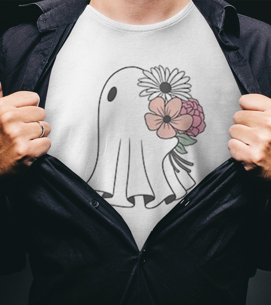 Retro Ghost With Spooky Floral Accents T-Shirt