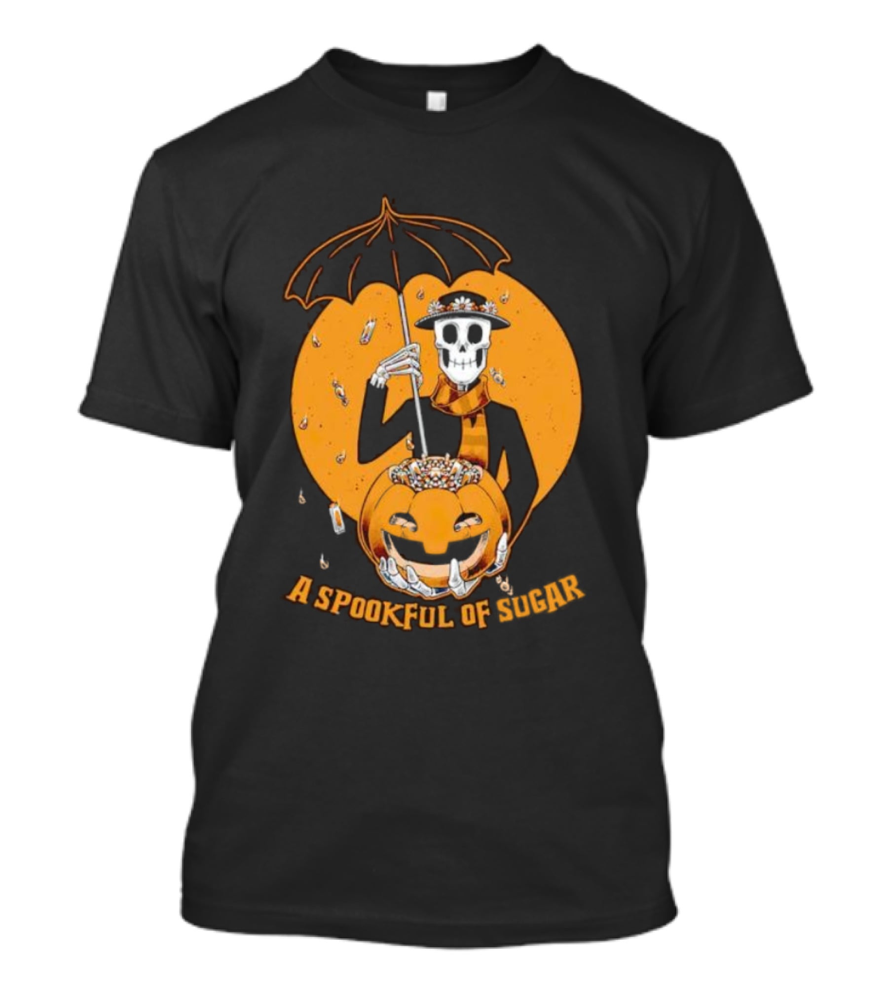 A Spookful Of Sugar Skeleton With Umbrella And Pumpkin Halloween T-Shirt