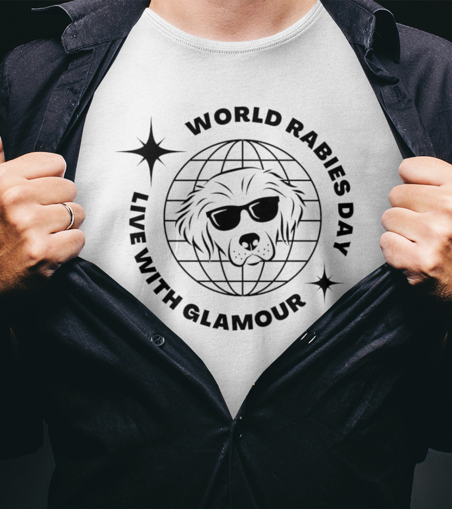 World Rabies Day Live With Glamour Dog In Sunglasses On Globe T-Shirt