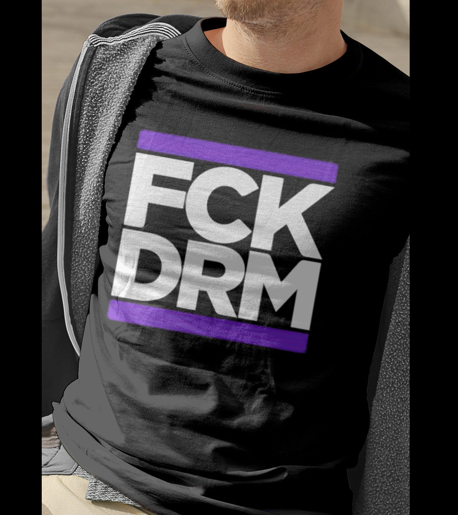 FCK DRM White Text On Purple T-Shirt
