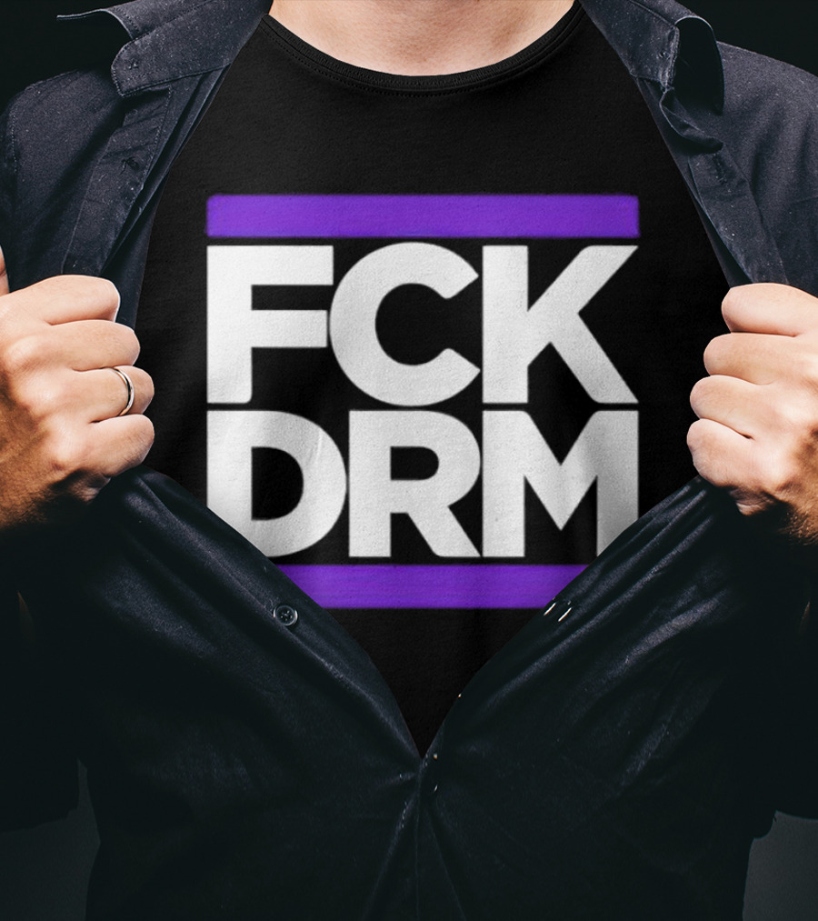 FCK DRM White Text On Purple T-Shirt