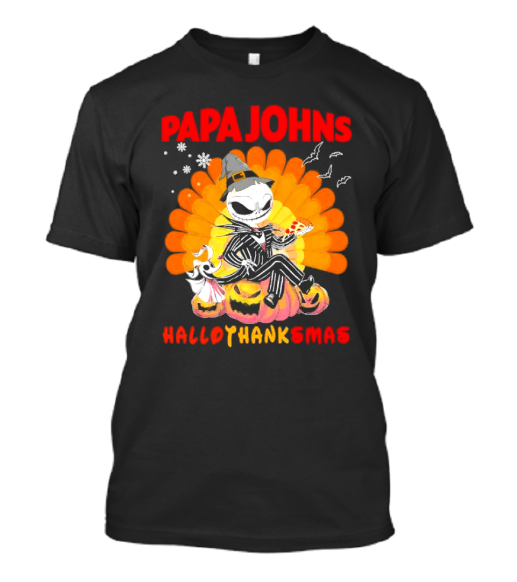 Papa Johns Jack Skellington Halloween HalloThanksMas Turkey Pizza T-Shirt
