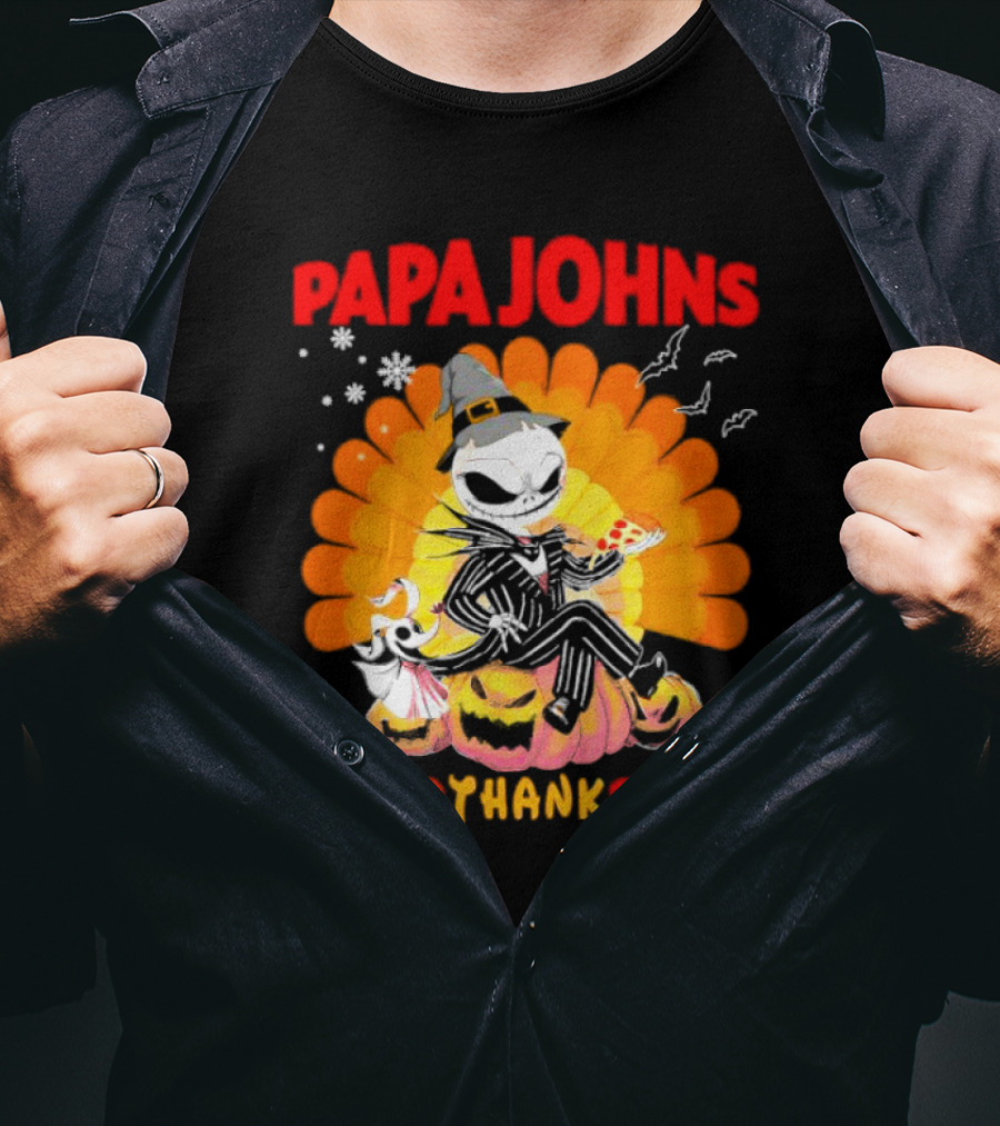 Papa Johns Jack Skellington Halloween HalloThanksMas Turkey Pizza T-Shirt