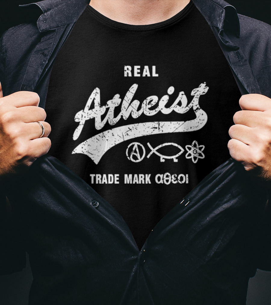 Real Atheist Trade Mark Peace Symbol Fish Atom T-Shirt