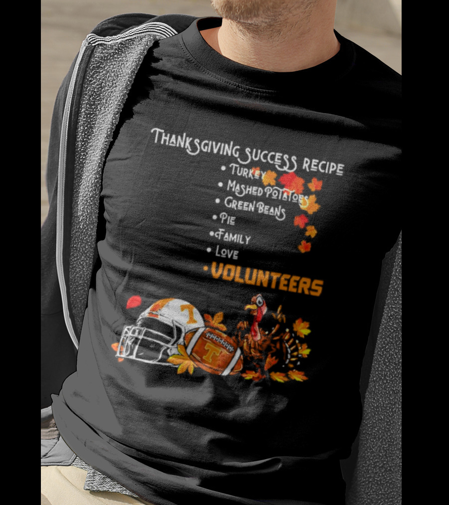 Thanksgiving Success Recipe Turkey Volunteers Football Helmet Tennessee T-Shirt