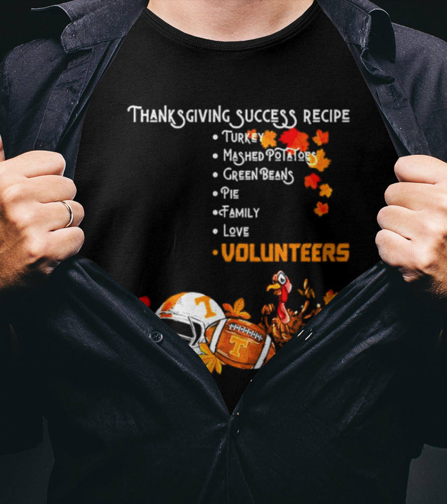 Thanksgiving Success Recipe Turkey Volunteers Football Helmet Tennessee T-Shirt