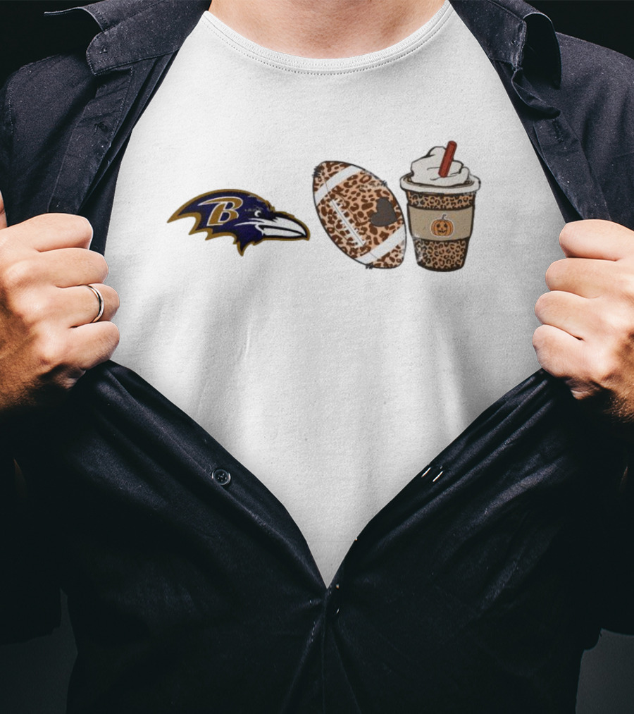 Baltimore Ravens Leopard Print Football Fall Season Coffee T-Shirt