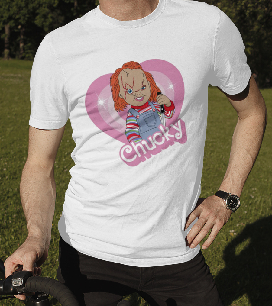 Chucky Horror Doll In Pink Heart T-Shirt