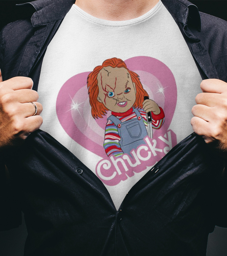 Chucky Horror Doll In Pink Heart T-Shirt