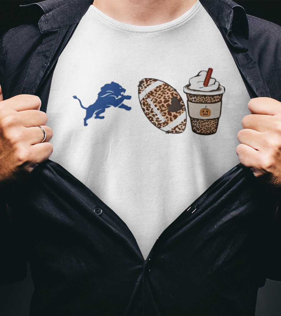 Detroit Lions Leopard Football Pumpkin Spice Fall Season T-Shirt