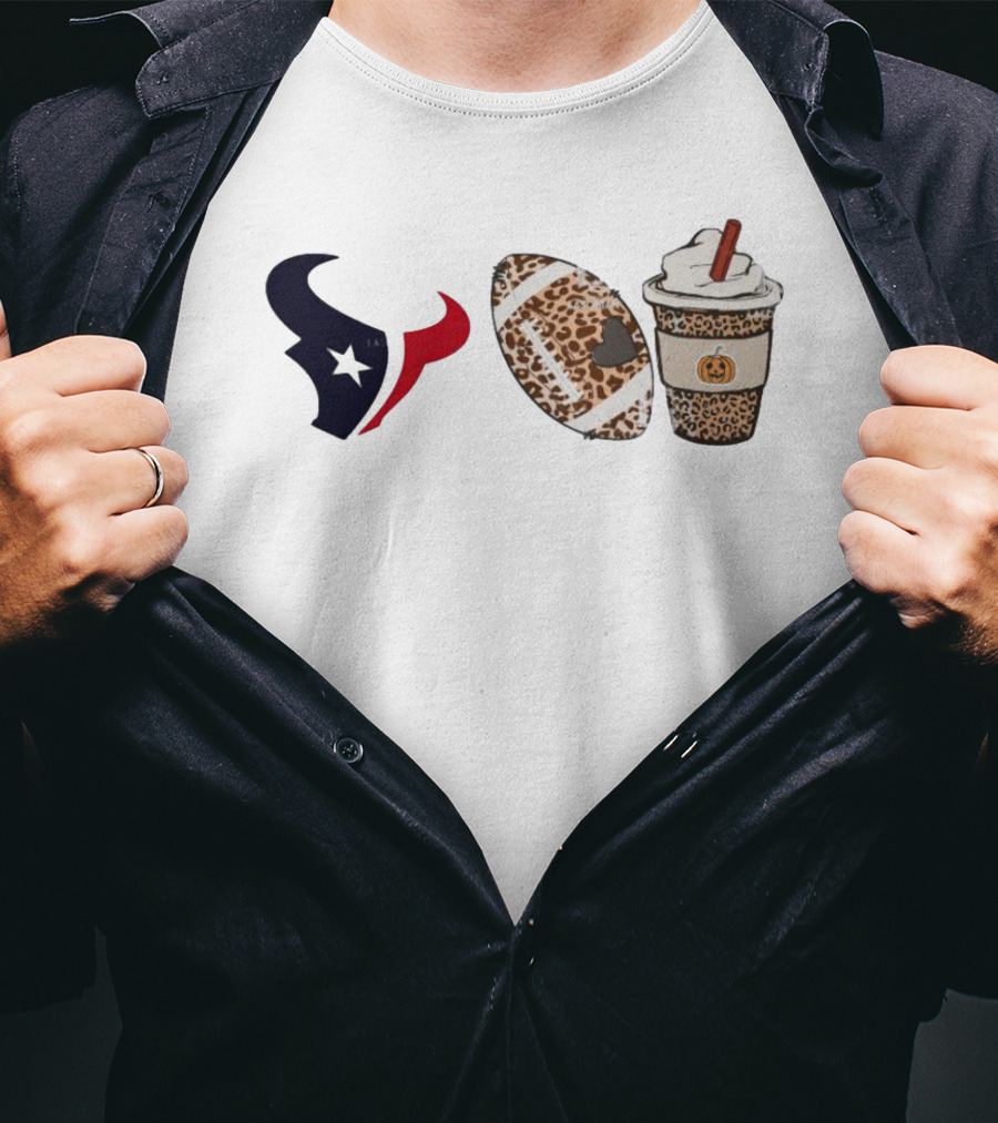 Houston Texans Leopard Football Fall Season Coffee Pumpkin T-Shirt