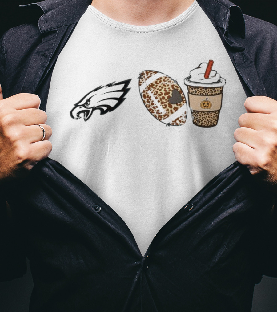 Philadelphia Eagles Leopard Football Fall Season Pumpkin Cup T-Shirt