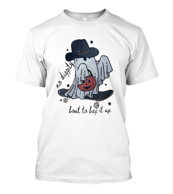 No Diggity Ghost With Hat And Pumpkin About To Bag It Up Halloween T-Shirt