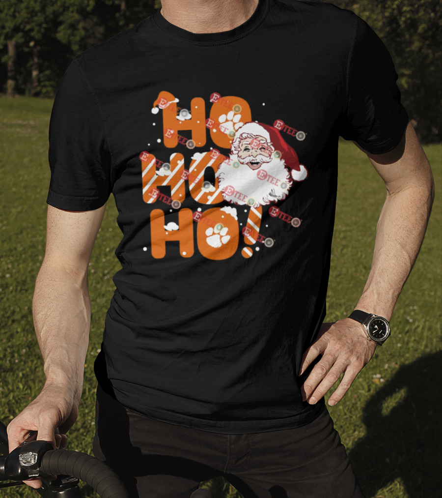 Clemson Tigers Santa Claus Ho Ho Ho Christmas Paw Print Snowflakes T-Shirt