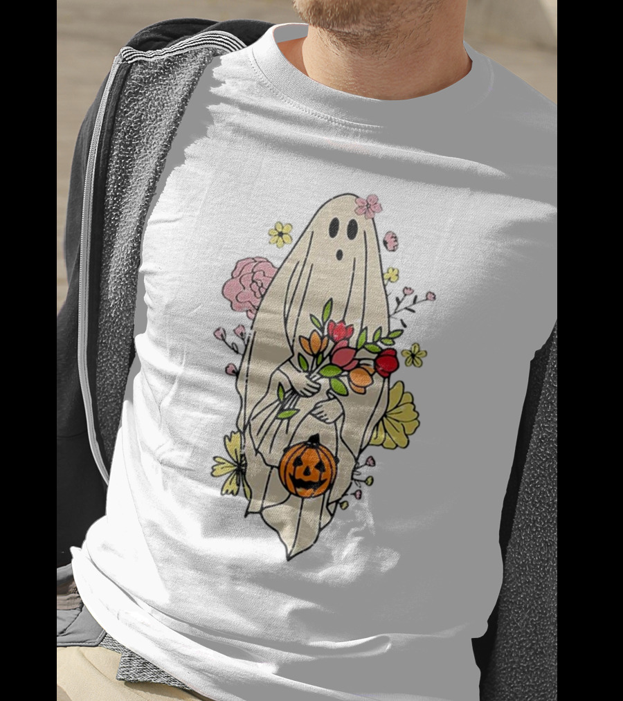 Halloween Pumpkin Costume Funny Vintage Cute Floral Ghost Bouquet T-Shirt
