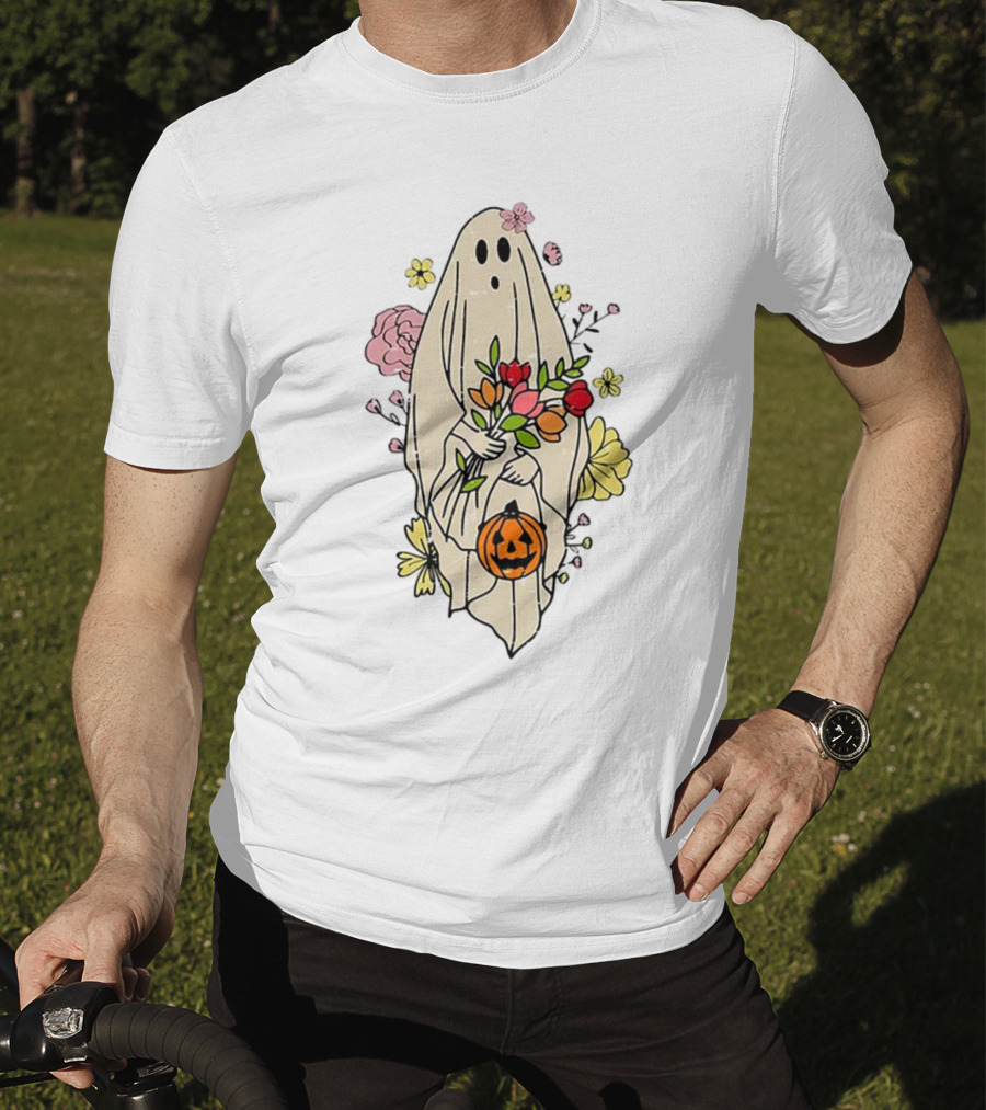 Halloween Pumpkin Costume Funny Vintage Cute Floral Ghost Bouquet T-Shirt