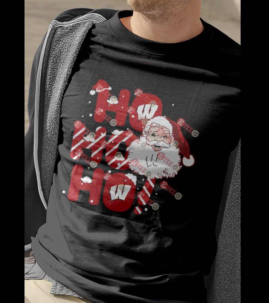 Wisconsin Badgers Santa Claus Ho Ho Ho Christmas Holiday Cheer T-Shirt
