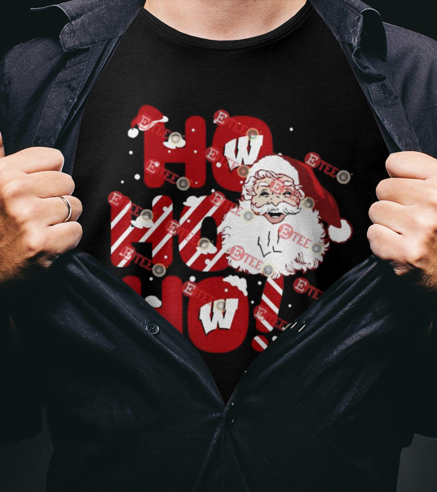 Wisconsin Badgers Santa Claus Ho Ho Ho Christmas Holiday Cheer T-Shirt