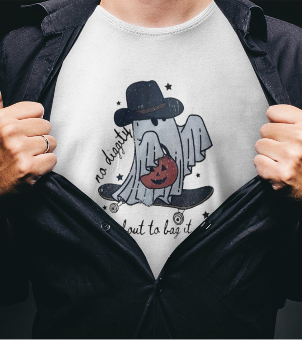 Boo Ghost No Diggity Bout To Bag It Up Halloween Pumpkin Hat T-Shirt