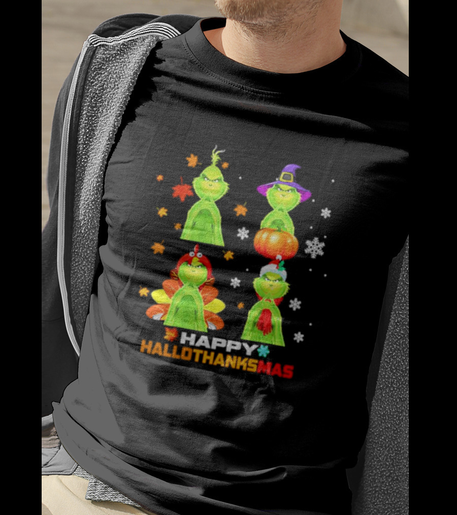 Happy Hallothanksmas Grinch Halloween Thanksgiving Christmas T-Shirt