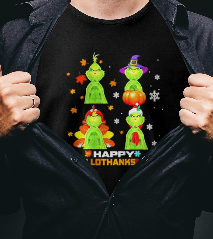 Happy Hallothanksmas Grinch Halloween Thanksgiving Christmas T-Shirt