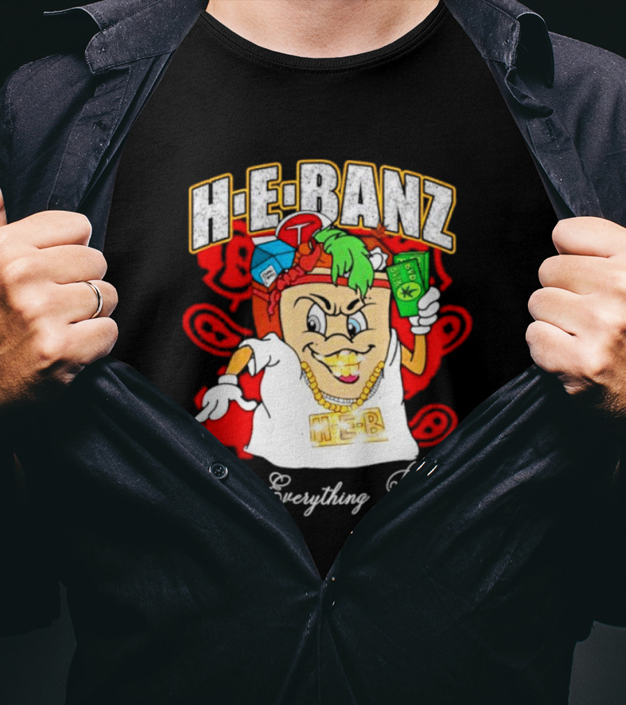 H-E-Banz Here Everything Bussin Cartoon Character With Chains And Accessories T-Shirt