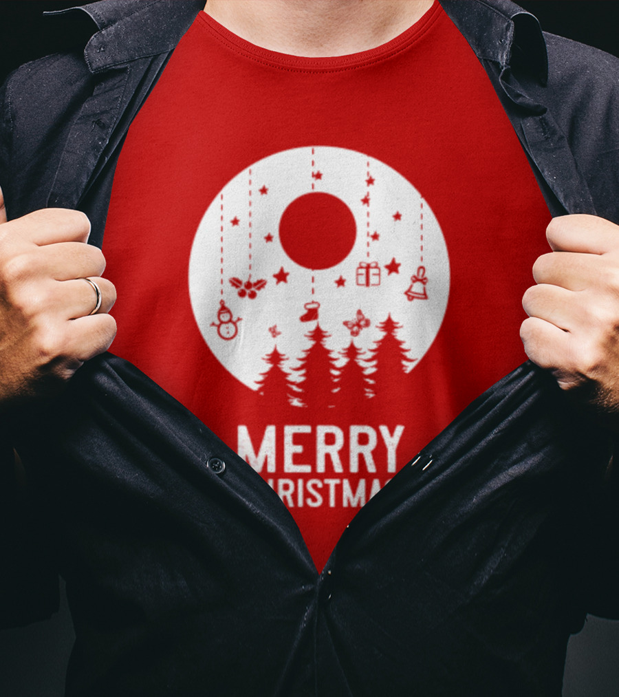 Merry Christmas Snowman Trees Stars And Presents T-Shirt