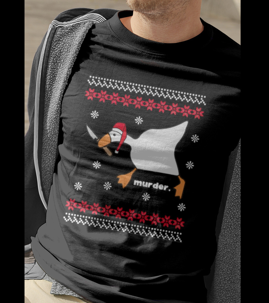Goose With Knife Santa Hat Murder Christmas T-Shirt