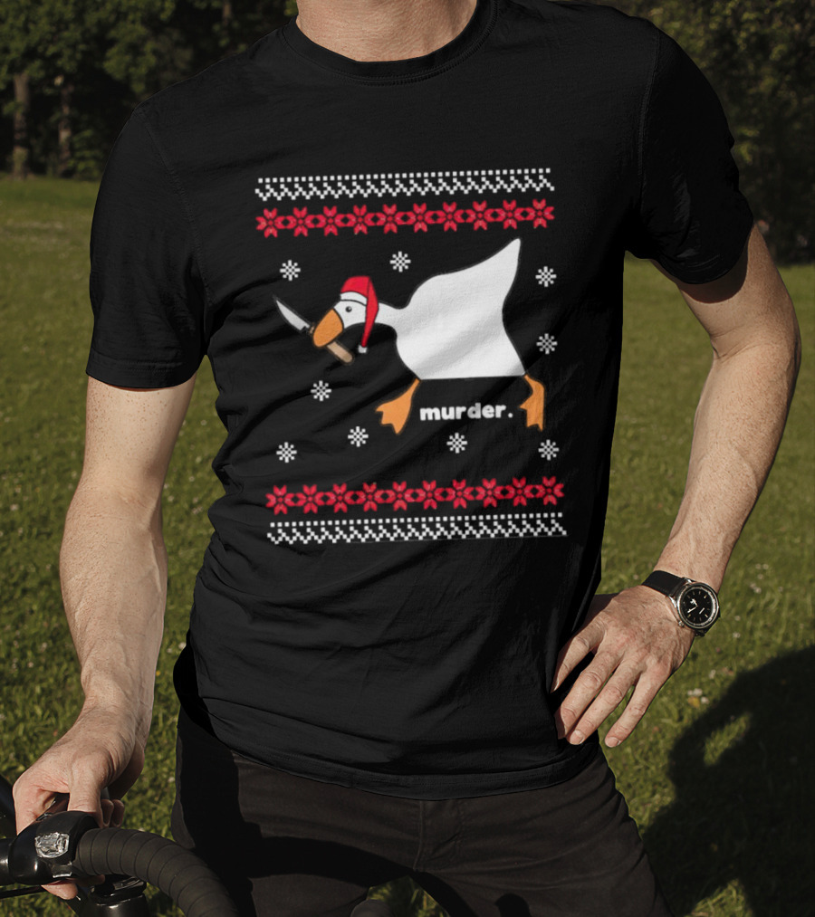 Goose With Knife Santa Hat Murder Christmas T-Shirt