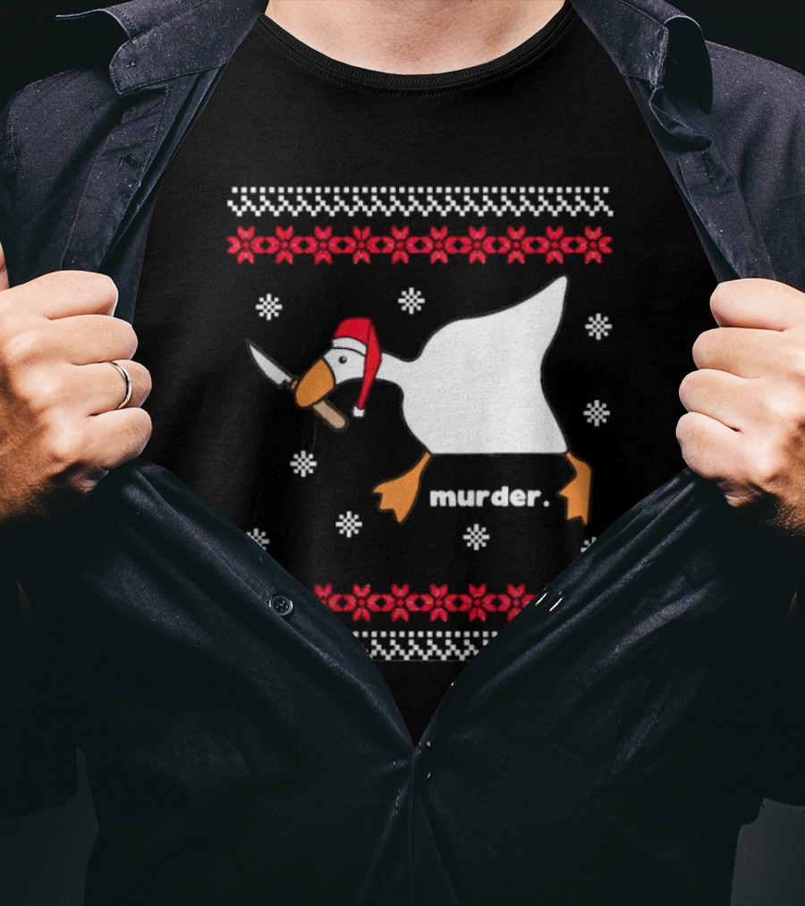 Goose With Knife Santa Hat Murder Christmas T-Shirt